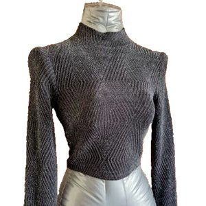 Speechless XS Metallic Pullover Crewneck Sweater Ribbed Knit Mock Turtleneck
